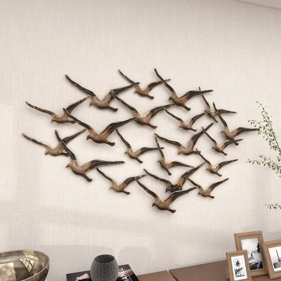 Metal Bird Flying Flock Of Wall Decor Gold - Olivia & May 12 Metal Bird Flying Flock Of Wall Decor Gold - Olivia & May - Image 10