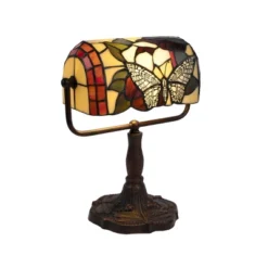 Tiffany Style Bankers Lamp With Butterfly Design (Includes LED Light Bulb) - Trademark Global -Home Decoration GUEST bc470588 9771 456a 9a17 3bea439a655c