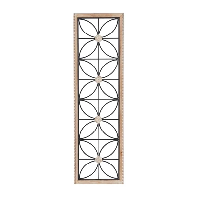 Metal Floral Wall Decor With Brown Frame Black - Olivia & May 4 Metal Floral Wall Decor With Brown Frame Black - Olivia & May - Image 2