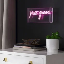 11.8" Yass Queen Contemporary Glam Acrylic Box Pendant (Includes LED Light Bulb) Neon Pink - JONATHAN Y -Home Decoration GUEST bdbc368d 71a1 4b08 b40c 1c65c7641f04