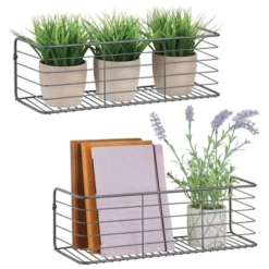 MDesign Wide Metal Wall Mount Storage Organizer Display Shelf - 2 Pack, Black -Home Decoration GUEST c13b44b1 f776 4fc7 ab74 460280eef86d