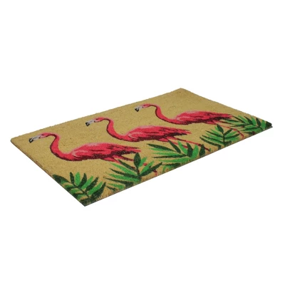 Northlight Natural Coir Pink Flamingos Summertime Doormat 18" X 30" 3 Northlight Natural Coir Pink Flamingos Summertime Doormat 18" X 30"