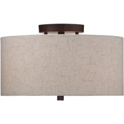 Regency Hill Sylvan Modern Ceiling Light Semi Flush Mount Fixture 14" Wide Bronze 3-Light Oatmeal Fabric Drum Shade For Bedroom Kitchen Living Room -Home Decoration GUEST c41313d9 8fb5 4932 9fa4 cd553c606d6c