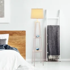 58" Etagere Floor Lamp With Shelves With Linen Shade White - Cresswell Lighting -Home Decoration GUEST c53cbfed 6d45 4eda a7c7 82103a4b6a74