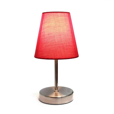 10.5" Petite Metal Stick Bedside Table Desk Lamp In Sand Nickel With Fabric Shade Red - Creekwood Home 4 10.5" Petite Metal Stick Bedside Table Desk Lamp In Sand Nickel With Fabric Shade Red - Creekwood Home - Image 2