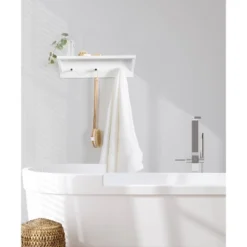 18" X 5" Adlynn Decorative Wall Shelf With Pegs White - Kate & Laurel All Things Decor -Home Decoration GUEST c6343bc3 bc0c 4428 a887 df10f5f3f75e