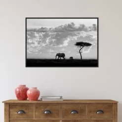 33" X 22" Elephant Silhouettes At Maasai Mara By 1x Framed Canvas Wall Art Black - Amanti Art -Home Decoration GUEST c6bfa4c6 3f1f 42d7 8199 3f263fc23ab7
