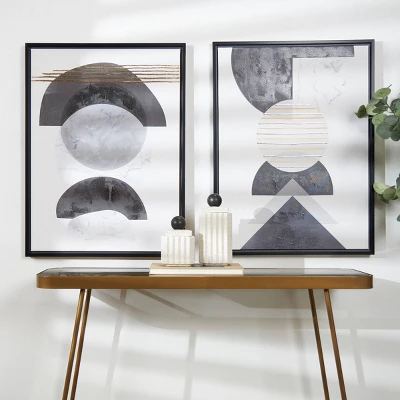 Set Of 2 Canvas Abstract Mid-Century Modern Geometric Framed Wall Arts With Gold Foil Accent Frame White - The Novogratz 3 Set Of 2 Canvas Abstract Mid-Century Modern Geometric Framed Wall Arts With Gold Foil Accent Frame White - The Novogratz