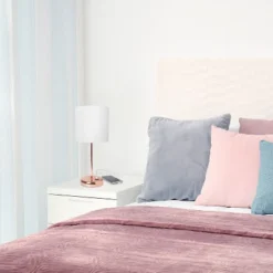 19.5" Bedside USB Port Feature Metal Table Desk Lamp Rose Gold With White Fabric Shade - Creekwood Home -Home Decoration GUEST c82f919d 0481 40f4 9b67 e4d1f9e1c156