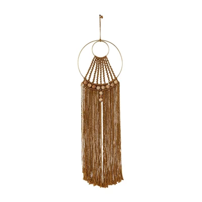 38" X 10" Fabric Macrame Intricately Weaved Wall Decor With Beaded Fringe Tassels Brown - Olivia & May 3 38" X 10" Fabric Macrame Intricately Weaved Wall Decor With Beaded Fringe Tassels Brown - Olivia & May