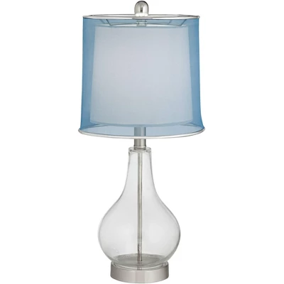 360 Lighting Modern Accent Table Lamps 21.75" High Set Of 2 With USB Charging Port Clear Glass Blue Drum Shade For Living Room Desk Bedroom Office 9 360 Lighting Modern Accent Table Lamps 21.75" High Set Of 2 With USB Charging Port Clear Glass Blue Drum Shade For Living Room Desk Bedroom Office - Image 7