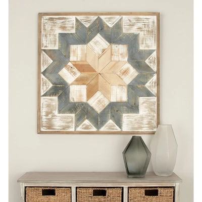 Wood Geometric Handmade Southwestern Wall Decor Light Brown/Light Blue - Olivia & May 3 Wood Geometric Handmade Southwestern Wall Decor Light Brown/Light Blue - Olivia & May