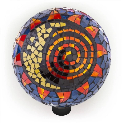 12" Mosaic Glass Gazing Globe With Sun And Moon Pattern - Alpine Corporation 5 12" Mosaic Glass Gazing Globe With Sun And Moon Pattern - Alpine Corporation - Image 3