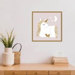 16" X 16" Sleepy Unicorn II By Victoria Barnes Framed Canvas Wall Art - Amanti Art -Home Decoration GUEST cd5841ec 2eb0 4d5f a6ac 3b0dd7ab0e2c