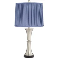 360 Lighting Seymore Modern Touch Table Lamps Set Of 2 26" High Silver LED With USB Charging Port Blue Shirred Shade For Bedroom Living Room Kids Desk -Home Decoration GUEST cd770d5d c21c 4127 a314 7fb1fb3d79c0