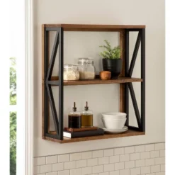 25" X 28" Rigby Wood Decorative Wall Shelf Rustic Brown/Black - Kate & Laurel All Things Decor -Home Decoration GUEST ce0a7fd3 48b1 4a46 a709 926be101ef82