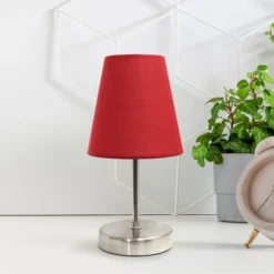 10.5" Petite Metal Stick Bedside Table Desk Lamp In Sand Nickel With Fabric Shade Red - Creekwood Home 11 10.5" Petite Metal Stick Bedside Table Desk Lamp In Sand Nickel With Fabric Shade Red - Creekwood Home -Home Decoration GUEST d14bd504 cf2a 4e2b a1af 57a3de45ae0e