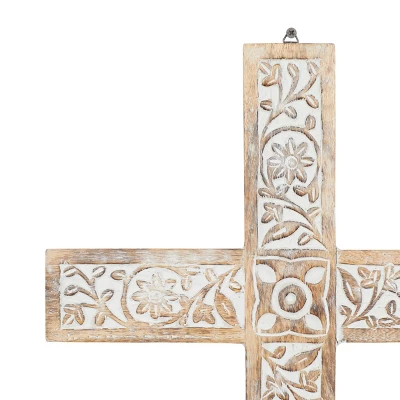 Mango Wood Biblical Carved Cross Wall Decor Brown - Olivia & May 7 Mango Wood Biblical Carved Cross Wall Decor Brown - Olivia & May - Image 5