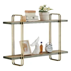 32.3" X 22" 2 Tier Metal And Wood Hanging Bracket Wall Mounted Shelf Gold - Danya B. 19 32.3" X 22" 2 Tier Metal And Wood Hanging Bracket Wall Mounted Shelf Gold - Danya B. -Home Decoration GUEST d97ed354 75ca 46bd 976c 517b84936835