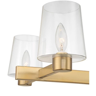 Possini Euro Design Satiny Gold Pendant Chandelier 27 1/4" Wide Modern Clear Glass Shades 5-Light Fixture For Dining Room House 5 Possini Euro Design Satiny Gold Pendant Chandelier 27 1/4" Wide Modern Clear Glass Shades 5-Light Fixture For Dining Room House - Image 3