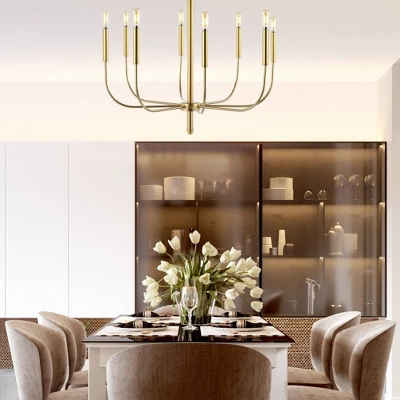 27.25" 8-Light Amoros Modern Mid-Century Iron LED Chandelier Gold Painting - JONATHAN Y 6 27.25" 8-Light Amoros Modern Mid-Century Iron LED Chandelier Gold Painting - JONATHAN Y - Image 4