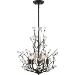 Regency Hill Aurine Matte Black Pendant Chandelier 18" Wide Modern Clear Crystal Glass Leaf 5-Light Fixture For Dining Room Foyer House Kitchen Island -Home Decoration GUEST dbf17b03 3b29 4929 a345 f3f396b08db5