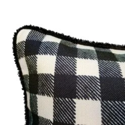 14"x28" Oversized 'Home' Plush Laser Cut With Buffalo Check Reverse Lumbar Throw Pillow - Edie@Home