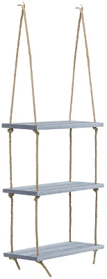 Sorbus 3-Tier Rustic Wood Hanging Shelf (Gray) 6 Sorbus 3-Tier Rustic Wood Hanging Shelf (Gray) - Image 4