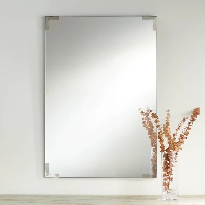Noble Park Slynia Rectangular Vanity Decorative Wall Mirror Modern Silver Metal Corner 27" Wide For Bathroom Bedroom Living Room Home Office Entryway 3 Noble Park Slynia Rectangular Vanity Decorative Wall Mirror Modern Silver Metal Corner 27" Wide For Bathroom Bedroom Living Room Home Office Entryway