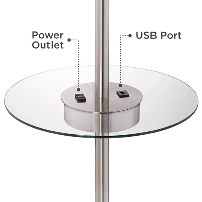 360 Lighting Caper Modern Floor Lamp With Tray Table 60 1/2" Tall Brushed Nickel USB And AC Power Outlet Off White Fabric Drum Shade For Living Room 6 360 Lighting Caper Modern Floor Lamp With Tray Table 60 1/2" Tall Brushed Nickel USB And AC Power Outlet Off White Fabric Drum Shade For Living Room - Image 4