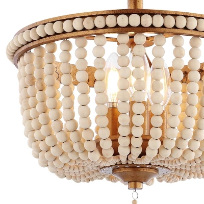 14" LED 3-Light Allie Wood Bead/Iron Pendant Antique Gold/Taupe - JONATHAN Y 6 14" LED 3-Light Allie Wood Bead/Iron Pendant Antique Gold/Taupe - JONATHAN Y - Image 4