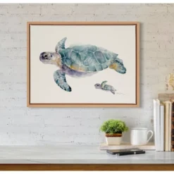 18" X 24" Sylvie Swim Along With Me Framed Canvas Wall Art By Cathy Zhang Natural - Kate And Laurel -Home Decoration GUEST e12cb3e1 c97c 4095 8f60 6de8c910e267