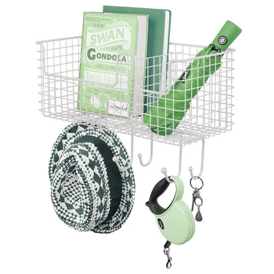 MDesign Metal Storage Organizer Basket With 6 Hooks - Wall Mount 12 MDesign Metal Storage Organizer Basket With 6 Hooks - Wall Mount - Image 10