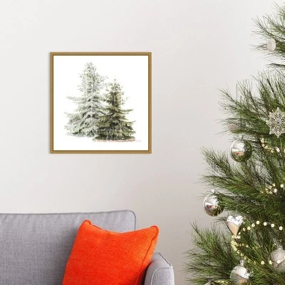 16" X 16" Vintage Wooded Holiday Trees In Snow By Katie Pertiet Framed Canvas Wall Art - Amanti Art 6 16" X 16" Vintage Wooded Holiday Trees In Snow By Katie Pertiet Framed Canvas Wall Art - Amanti Art - Image 4
