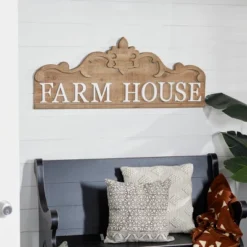 Wood Sign Farm House Wall Decor With Carved Acanthus Brown - Olivia & May