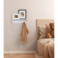 18" X 5" Adlynn Decorative Wall Shelf With Pegs White - Kate & Laurel All Things Decor -Home Decoration GUEST e5e7dca0 d2b4 45a2 aed5 8d966e0a6266