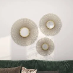 Metal Sunburst Round Wall Decor With Mirror Accent Set Of 3 Gold - Olivia & May -Home Decoration GUEST e68f9334 8bf6 495b bafa 2abe3f6381de