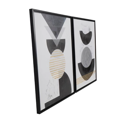 Set Of 2 Canvas Abstract Mid-Century Modern Geometric Framed Wall Arts With Gold Foil Accent Frame White - The Novogratz 5 Set Of 2 Canvas Abstract Mid-Century Modern Geometric Framed Wall Arts With Gold Foil Accent Frame White - The Novogratz - Image 3