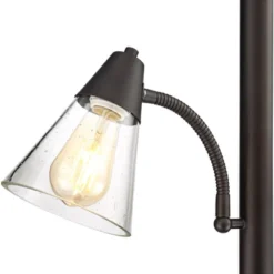 Franklin Iron Works Warwick Industrial Torchiere Floor Lamp With Side Lights 71 1/2" Tall Tiger Bronze LED Clear Seedy Glass For Living Room Reading -Home Decoration GUEST ea3e2832 aa93 4608 867e b86e755fc252