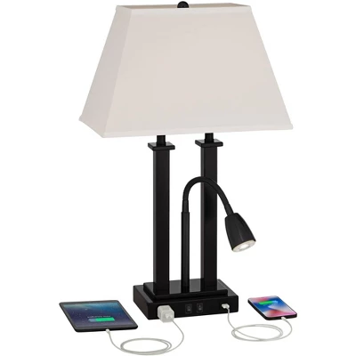 Possini Euro Design Deacon Modern Desk Table Lamp 26" High Black With USB And AC Power Outlet In Base LED Reading Light Oatmeal Shade For Office Desk 4 Possini Euro Design Deacon Modern Desk Table Lamp 26" High Black With USB And AC Power Outlet In Base LED Reading Light Oatmeal Shade For Office Desk - Image 2