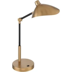 360 Lighting Colborne Modern Mid Century Desk Table Lamp 28" Tall Antique Brass Black With USB Charging Port LED For Bedroom Living Room Bedside Kids -Home Decoration GUEST eb0cdc7c 4a7f 496b 9050 ff24ce9c26de