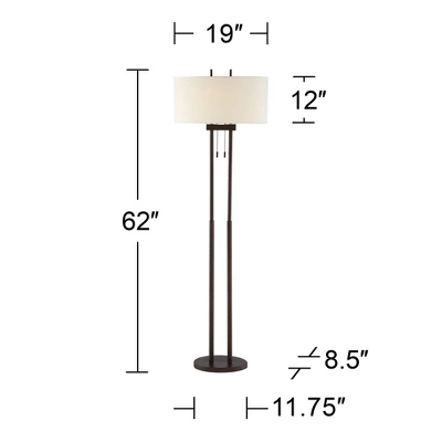 Franklin Iron Works Roscoe Modern Floor Lamp Standing 62" Tall Oil Rubbed Bronze Twin Pole White Drum Shade For Living Room Bedroom Office House Home 7 Franklin Iron Works Roscoe Modern Floor Lamp Standing 62" Tall Oil Rubbed Bronze Twin Pole White Drum Shade For Living Room Bedroom Office House Home - Image 5