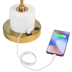 Possini Euro Design Barclay Modern Desk Lamp 23" High Warm Gold With USB Charging Port Frosted Glass Shade For Bedroom Living Room Bedside Office Kids -Home Decoration GUEST efefd731 f72f 4a13 a822 205d4524014e