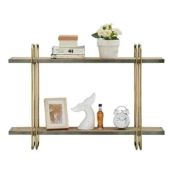 32.3" X 22" 2 Tier Metal And Wood Hanging Bracket Wall Mounted Shelf Gold - Danya B. 18 32.3" X 22" 2 Tier Metal And Wood Hanging Bracket Wall Mounted Shelf Gold - Danya B. -Home Decoration GUEST f01cea3c 6a10 46ec ace7 ee75c5c92255