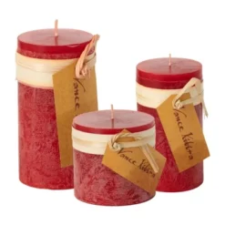 Cranberry Timber Pillar Candles Kit - Set Of 3 -Home Decoration GUEST f01d5412 35eb 4688 b028 33d1fe102522