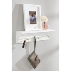 18" X 5" Adlynn Decorative Wall Shelf With Pegs White - Kate & Laurel All Things Decor -Home Decoration GUEST f2937a66 eca3 4277 93fd d8e3e28d403b