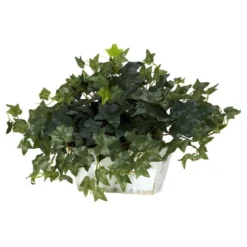 Nearly Natural 14-in Ivy W/White Wash Planter Silk Plant