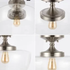 14" Marfa Glass/Iron Farmhouse Modern LED Flush Mount - JONATHAN Y -Home Decoration GUEST f52483b0 13e1 4a01 9bbe a8bd5ceaf2f9