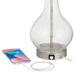 360 Lighting Modern Accent Table Lamps 21.75" High Set Of 2 With USB Charging Port Clear Glass Blue Drum Shade For Living Room Desk Bedroom Office 11 360 Lighting Modern Accent Table Lamps 21.75" High Set Of 2 With USB Charging Port Clear Glass Blue Drum Shade For Living Room Desk Bedroom Office -Home Decoration GUEST f6595bd8 793b 43e3 bb52 bb51684af625