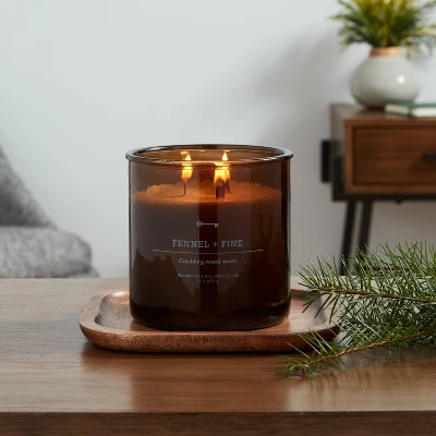 23oz XL 3-Wick Fennel + Pine Wooden Amber Glass With Wood Lid And Stamped Logo Amber Candle - Threshold™ 3 23oz XL 3-Wick Fennel + Pine Wooden Amber Glass With Wood Lid And Stamped Logo Amber Candle - Threshold™